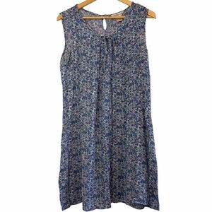 Northern Reflections Blue Floral Sleeveless Dress Tie Neck XL